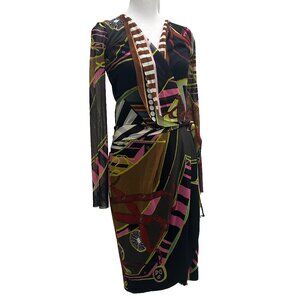 Fuzzi by Jean Paul Gaultier Wrap Dress Black Pink Green Gray S Small